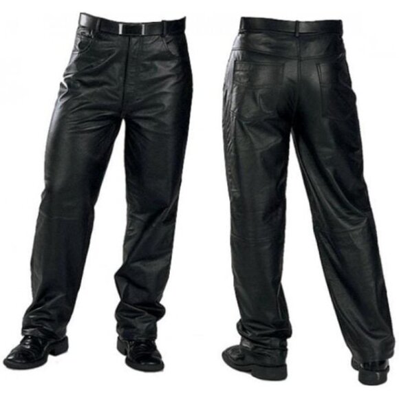 Men’s Heavy Duty Thick Cowhide Leather Motorcycle Jeans...